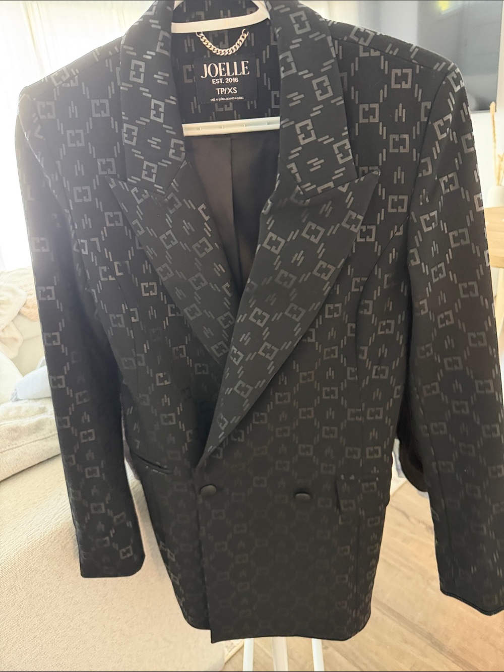 Black Patterned Double-Breasted Blazer